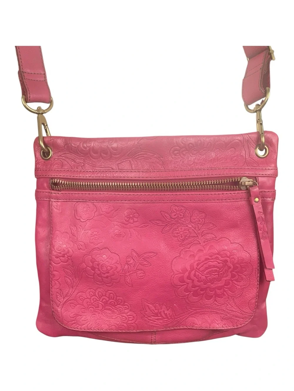 Fossil Pink Floral Embossed Crossbody Bag 100%‎ Leather Everyday Travel